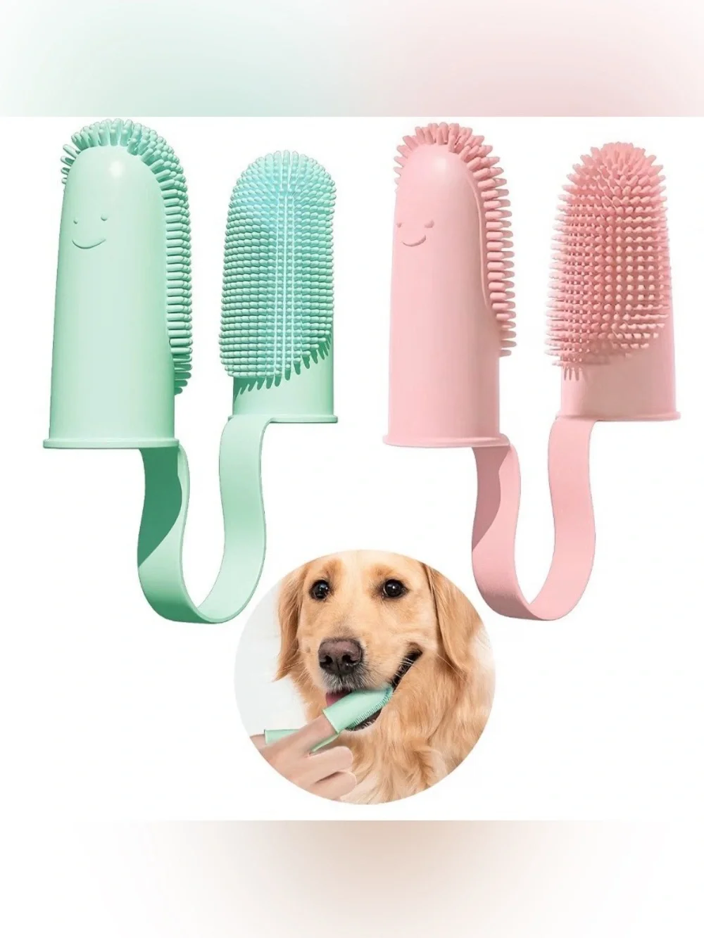 😁 Lot 4 pet Toothbrush Surround Bristles Teeth Cleaning Double finger NIP pink